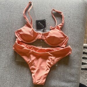 Zaful Ribbed Underwire Bikini Set in Coral Peach